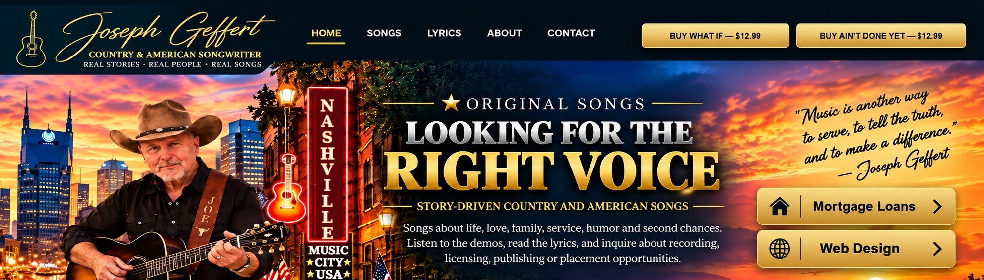 Joseph Geffert music homepage banner, Nashville